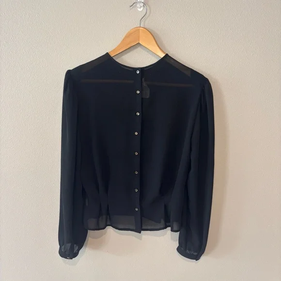 VINTAGE NEIMAN MARCUS Women’s Sheer‎ Black Long Sleeve Peplum Beaded Blouse Sz 4 - Picture 2 of 16